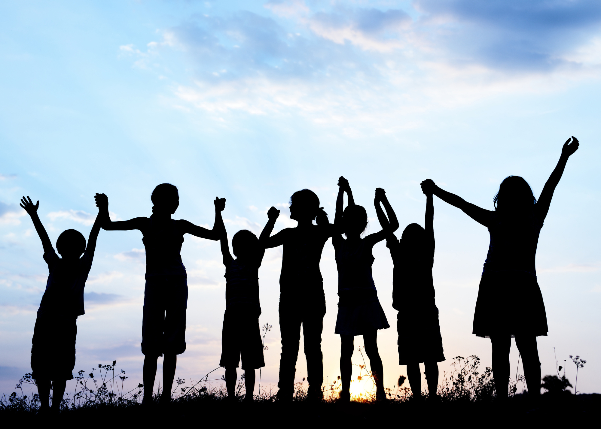 Shadow of children playing on a field 