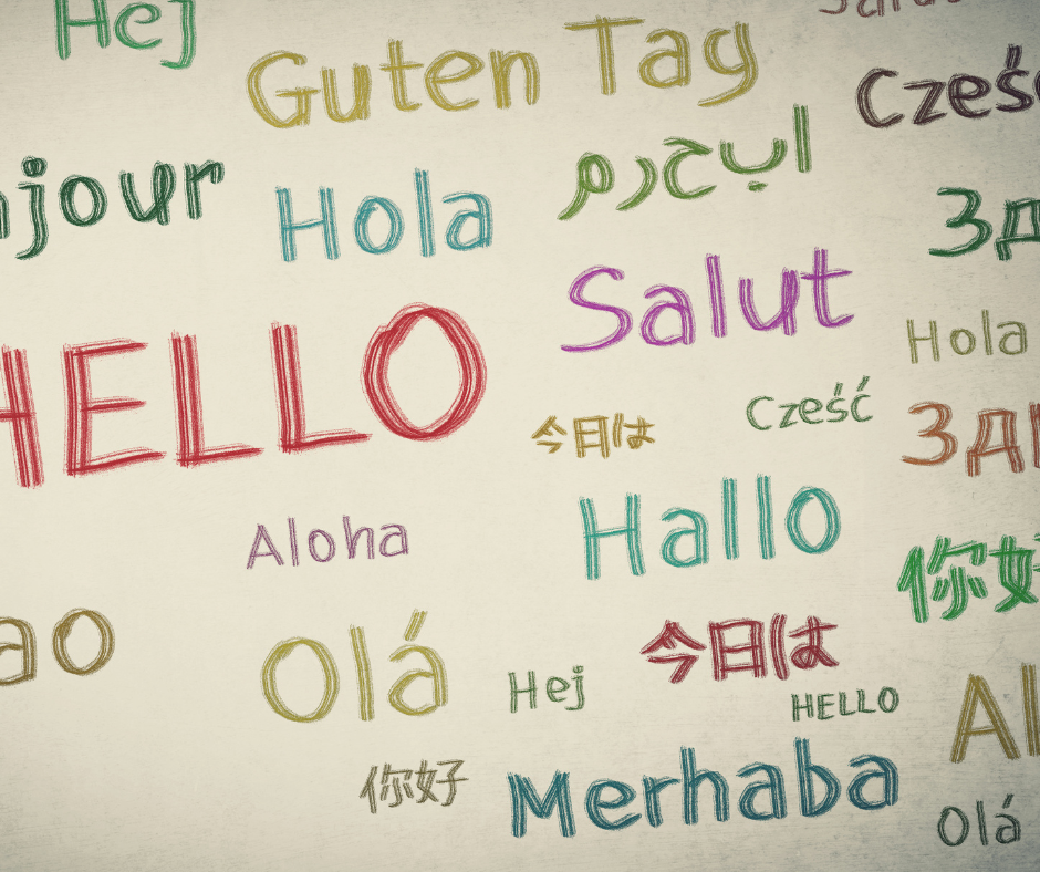 Different languages written on a white background
